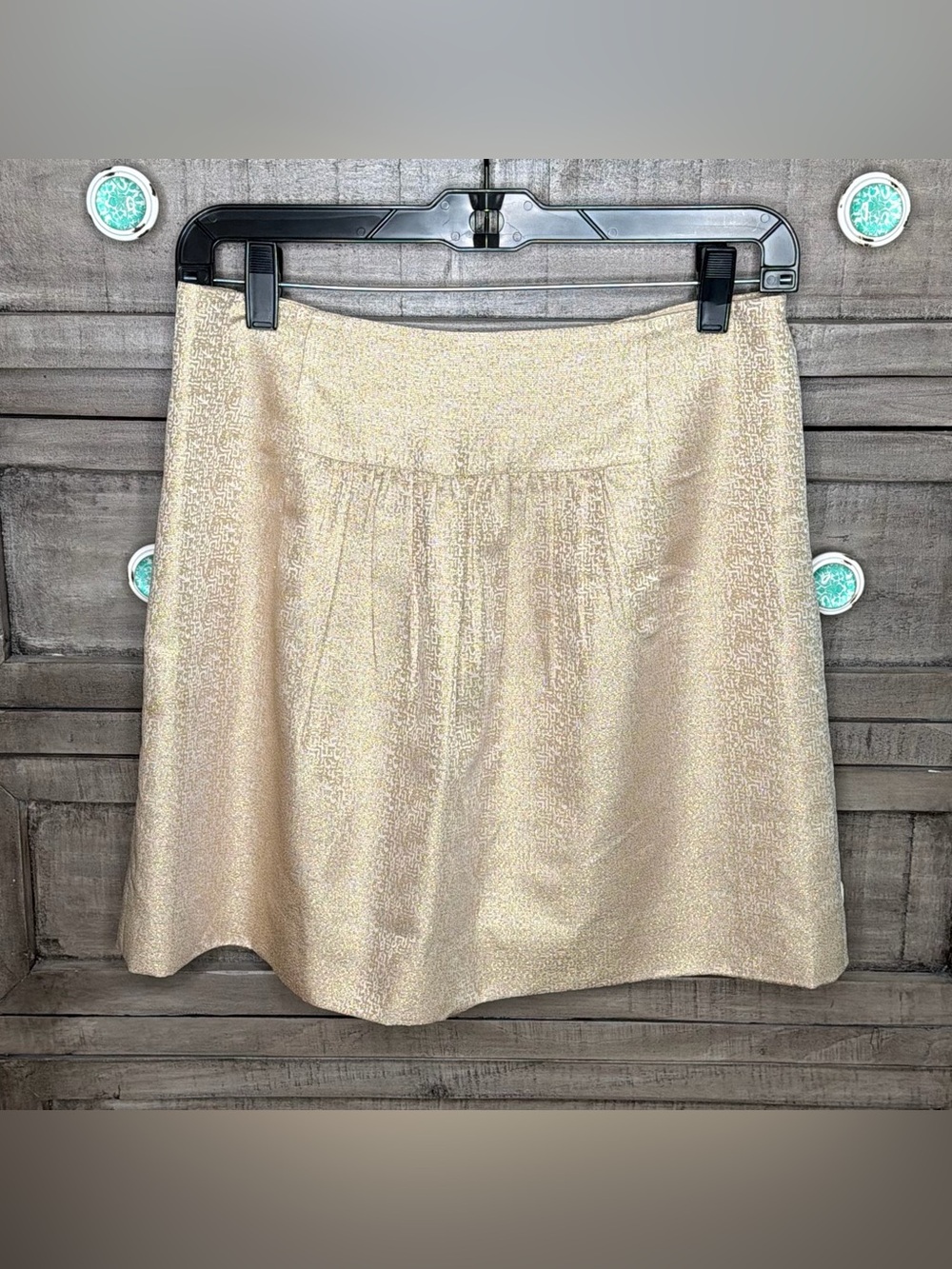 J.CREW Gold Metallic Satin A-Line Mini Skirt Lined Pleated Zip Closure Size 4